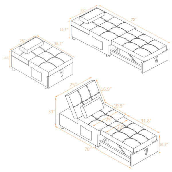 Latitude Run® 25'' Wide Tufted Convertible Chair Bed, Lounger Sleeper Chair Bed Wayfair